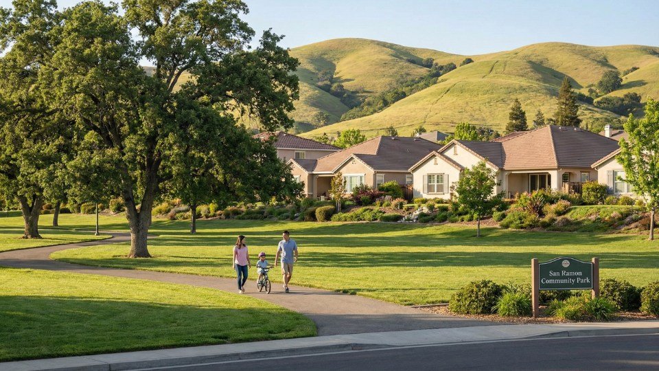 Top 10 Thành Phố Đáng Sống Nhất Bay Area Cho Gia Đình Việt: Bảng Xếp Hạng & Tiềm Năng 2025-2026 Thành phố San Ramon với công viên xanh, khu dân cư yên tĩnh và chất lượng sống cao phù hợp gia đình muốn không gian thư thái
